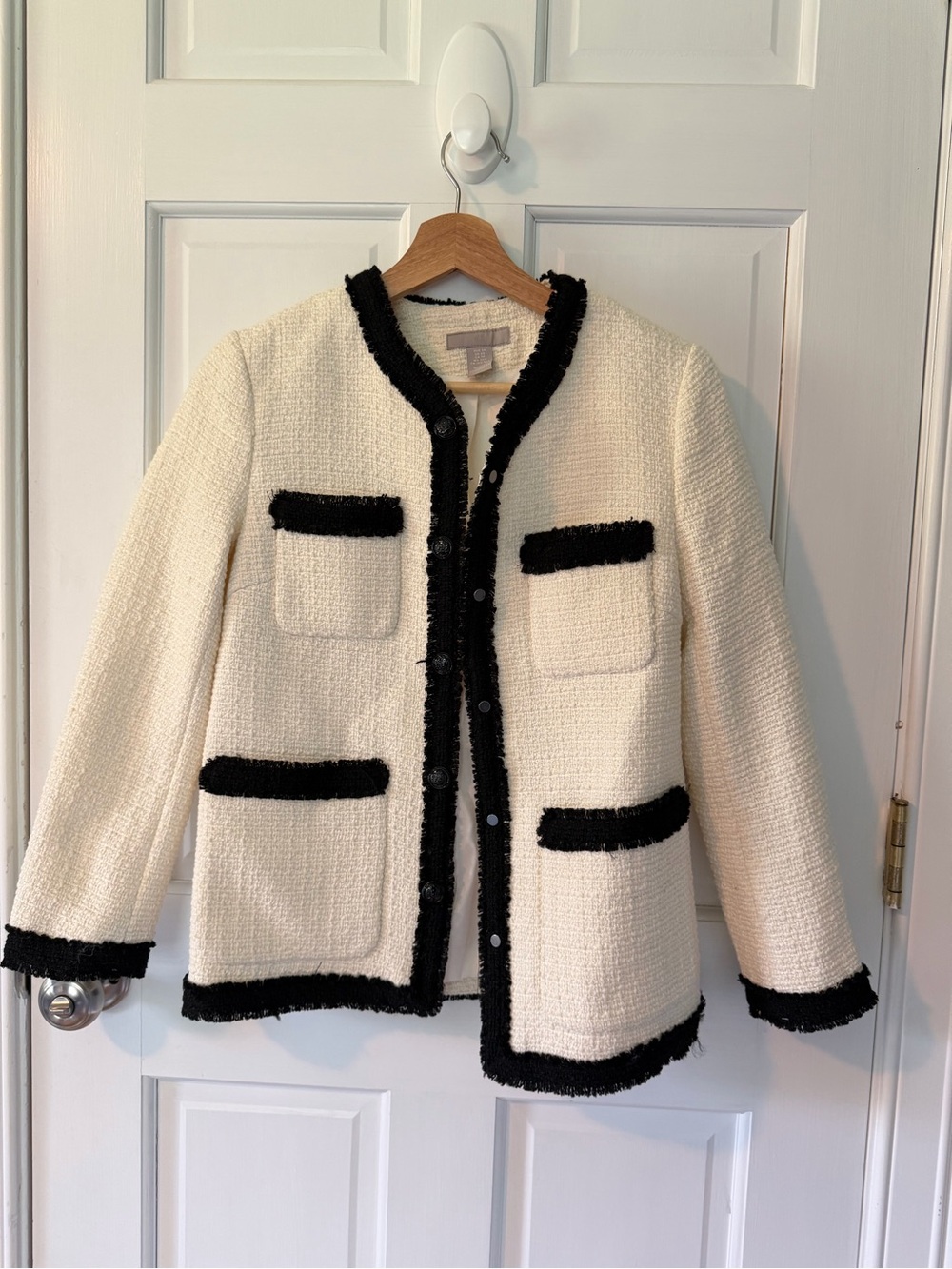 H&M Cream Bouclé Jacket with Black Trim